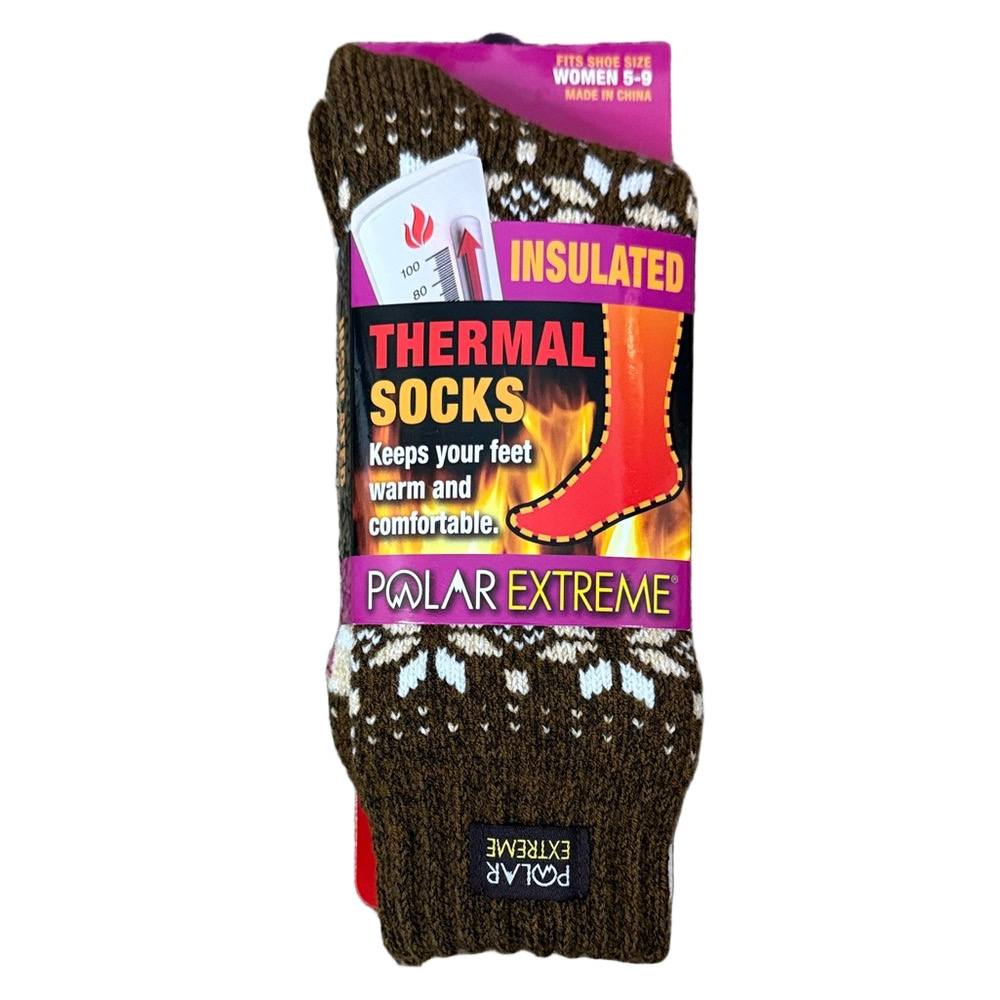 Polar Extreme Insulated Brown Tan White Snowflake Thermal Socks SKU1325
